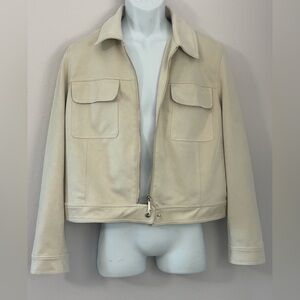 ELIE TAHARI Cream Colored Faux Suede VERY Soft Comfortable Zipper Jacket Size XL